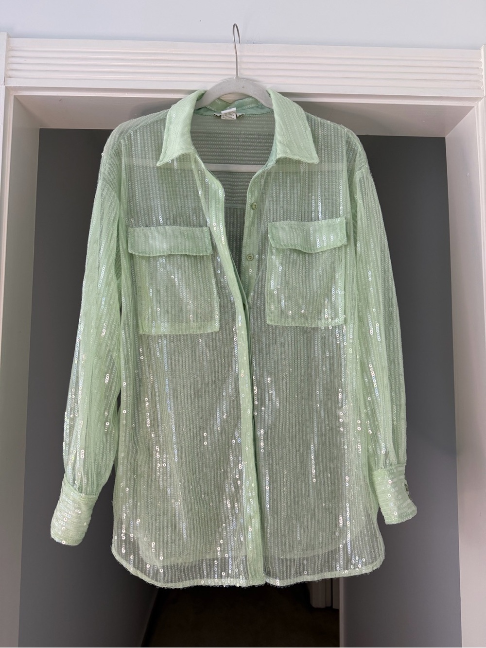 House of Harlow 1960 Sequin-Embellished Sheer Top - Mint